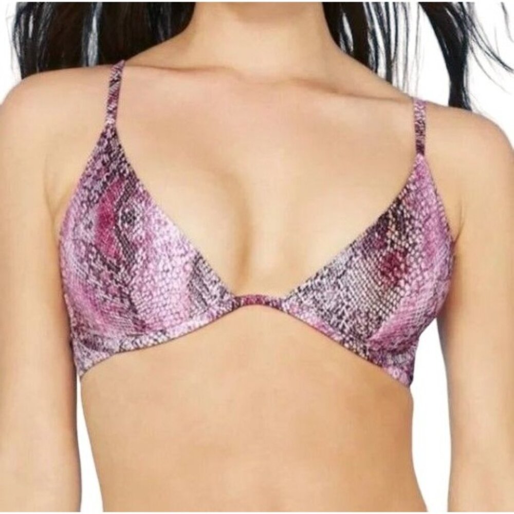 Shade & Shore Pink Snake Print Bikini Swim Top Underwire Bra Removable Pads